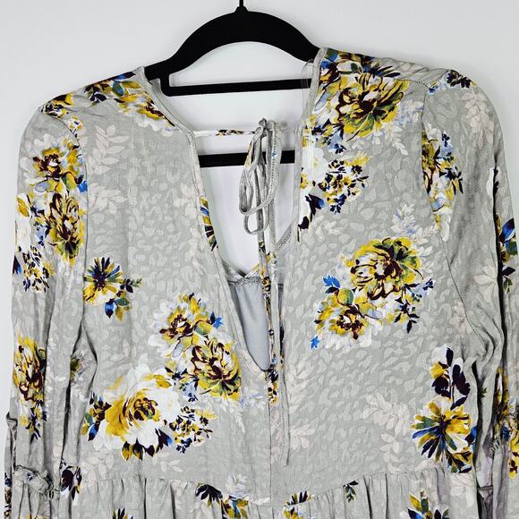 Altar’d State Large Gray Floral Babydoll Tunic Dress Boho Gypsy Flare Sleeve - Picture 9 of 13